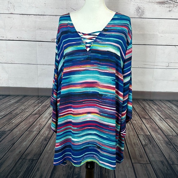 Catherines Tops - Catherines Womens Top Plus size 3x Striped Blue Vneck 3/4 Sleeve 26/28